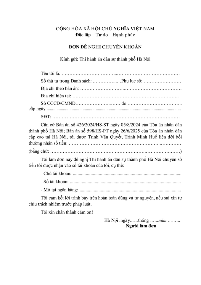 Đơn đề nghị chuyển khoản FLC.doc